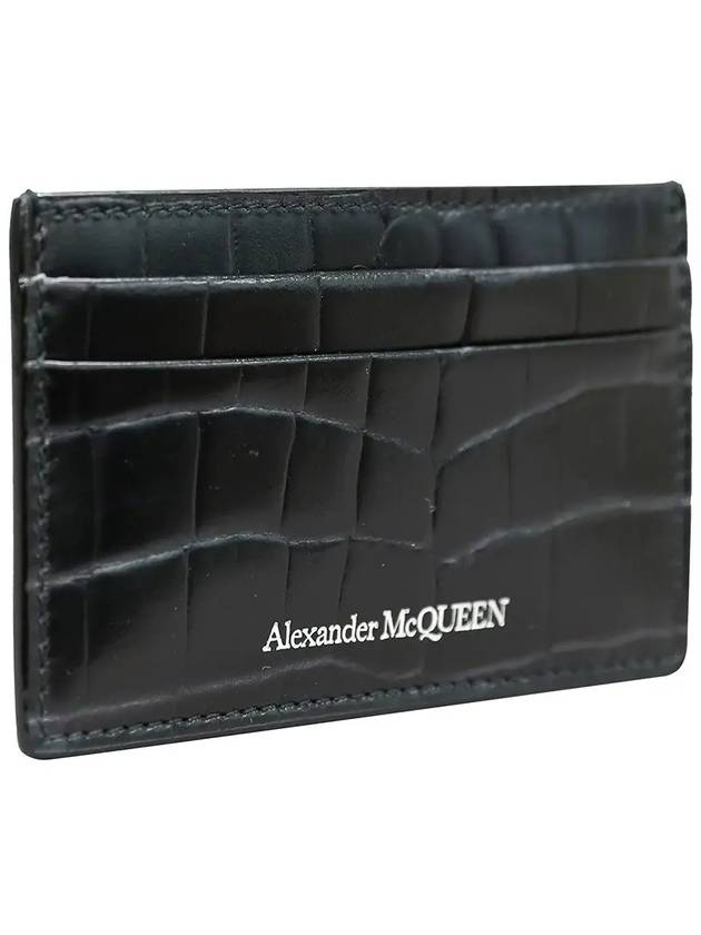 Crocodile Leather Logo Two-tier Card Wallet Black - ALEXANDER MCQUEEN - BALAAN.