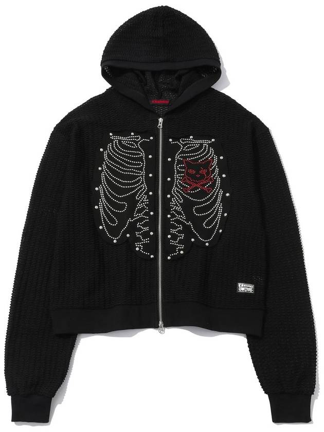 SKULL HOTFIX 2 WAY HOODIE ZIP UP BLACK - KEEMHII - BALAAN 1