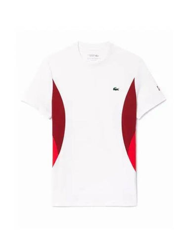 Men's Tennis Short Sleeve T-Shirt White Red - LACOSTE - BALAAN 1