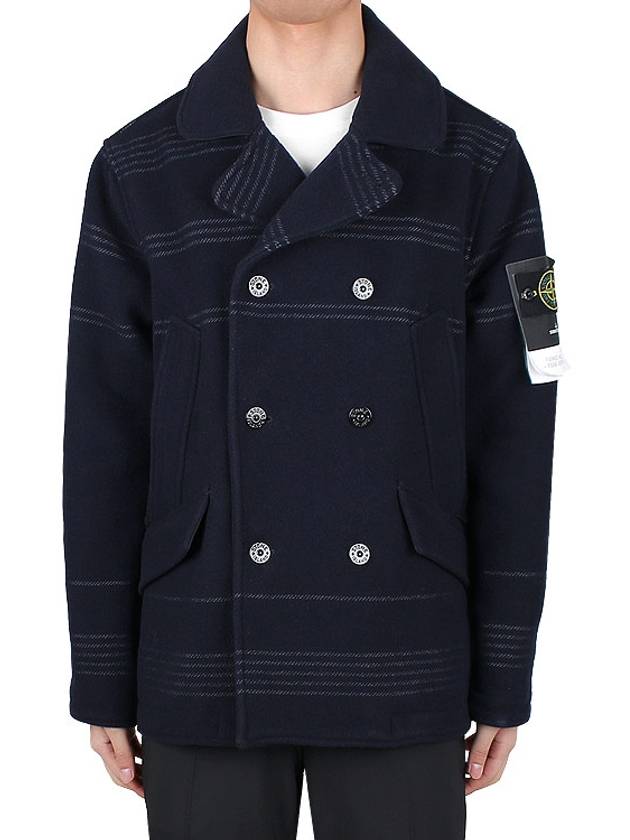 Wappen Patch Wool Blend Double Breasted Jacket Navy - STONE ISLAND - BALAAN 3