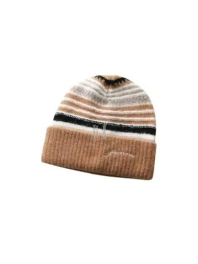 Logo Striped Beanie Brown - GANNI - BALAAN 2