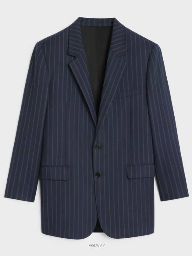 Striped Wool BNF Blazer Jacket Navy - CELINE - BALAAN 2