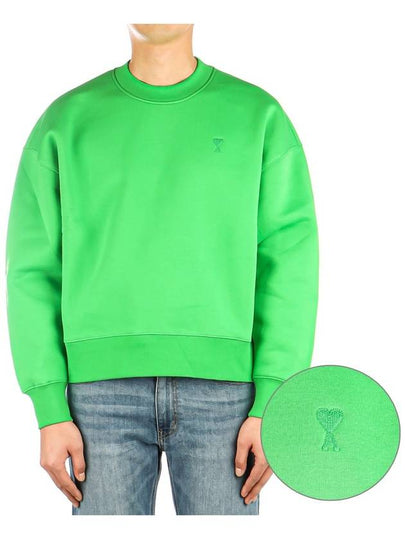 Tonal Heart Crew Neck Sweatshirt Green - AMI - BALAAN 2