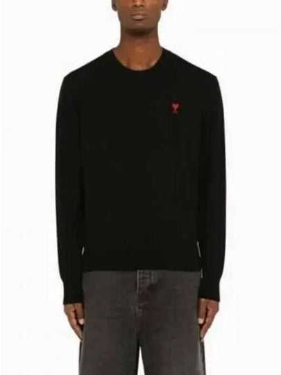 Heart Embroidered Logo Crew Neck Knit Top Black - AMI - BALAAN 2