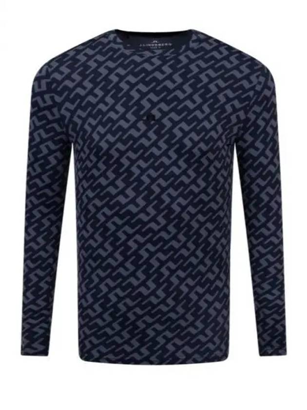 Men's Thor Allover Logo Print Long Sleeve T-Shirt Navy - J.LINDEBERG - BALAAN 2