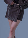 Pigment Vintage Vegan Leather Wrap H Line Skirt Brown - DILETTANTISME - BALAAN 5