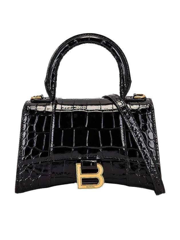 Hourglass Crocodile Embossed Leather XS Tote Bag Black - BALENCIAGA - BALAAN 1