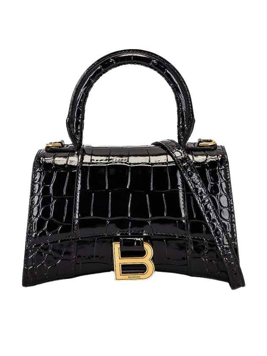 Hourglass Crocodile Embossed Leather XS Tote Bag Black - BALENCIAGA - BALAAN 1