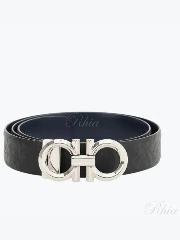 Gancini Buckle Reversible Leather Belt Navy Black - SALVATORE FERRAGAMO - BALAAN 2