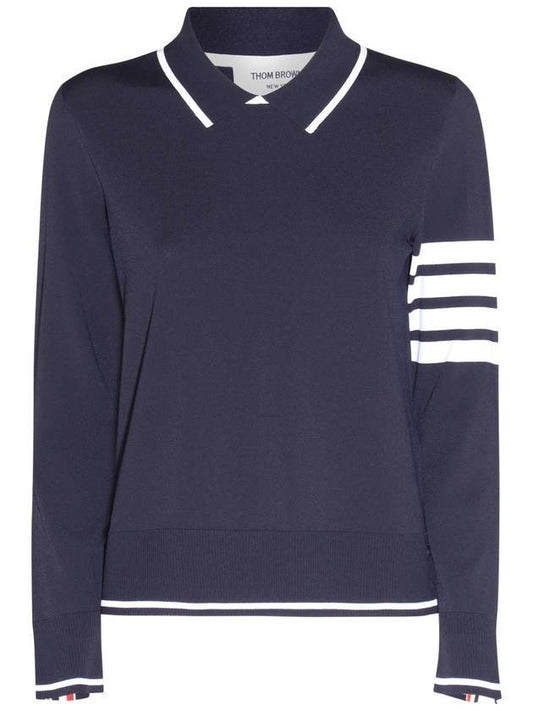 Women's Tipping Jersey Viscose Polo Shirt Navy - THOM BROWNE - BALAAN 1