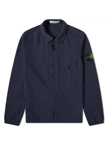 Textured Brushed Recycled Cotton Over Long Sleeve Shirt Navy - STONE ISLAND - BALAAN 1