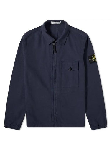 Textured Brushed Recycled Cotton Over Long Sleeve Shirt Navy - STONE ISLAND - BALAAN 1