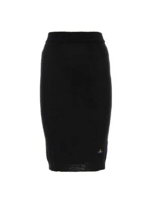 Women's Embroidered Logo Wool Pencil Skirt Black - VIVIENNE WESTWOOD - BALAAN 2