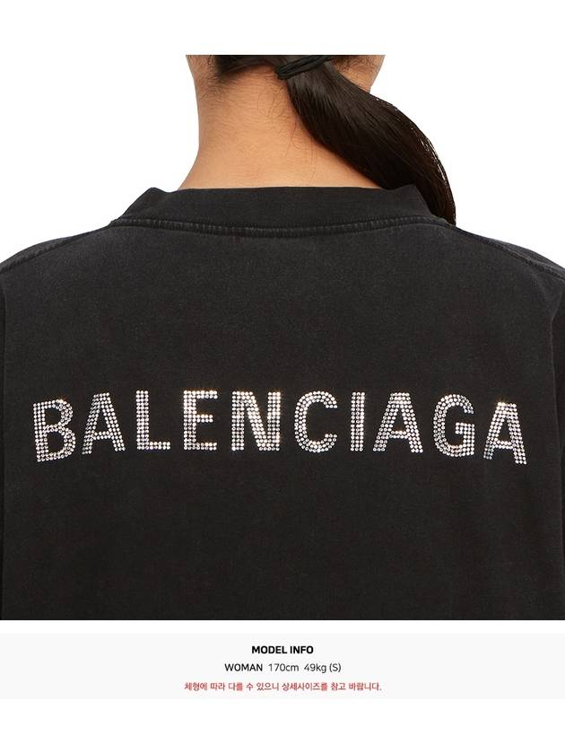 Rhinestone Logo Cotton Short Sleeve T-Shirt Black - BALENCIAGA - BALAAN 8