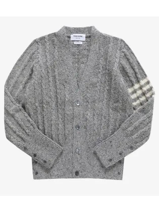 Donegal Twist Cable 4 Bar Classic V Neck Cardigan Light Grey - THOM BROWNE - BALAAN 2