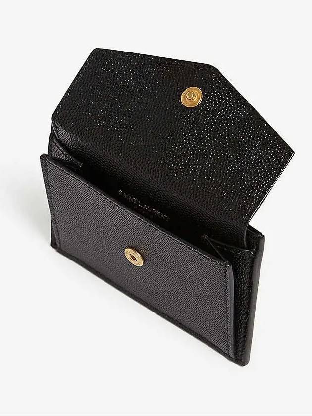 Uptown Grain De Poudre Embossed Leather Flap Card Case Black - SAINT LAURENT - BALAAN 5