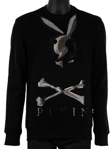 Men's Playboy Collaboration Crystal and Snake Logo Sweater Knit Top Black A18C MKO0469 PJO002N - PHILIPP PLEIN - BALAAN 1