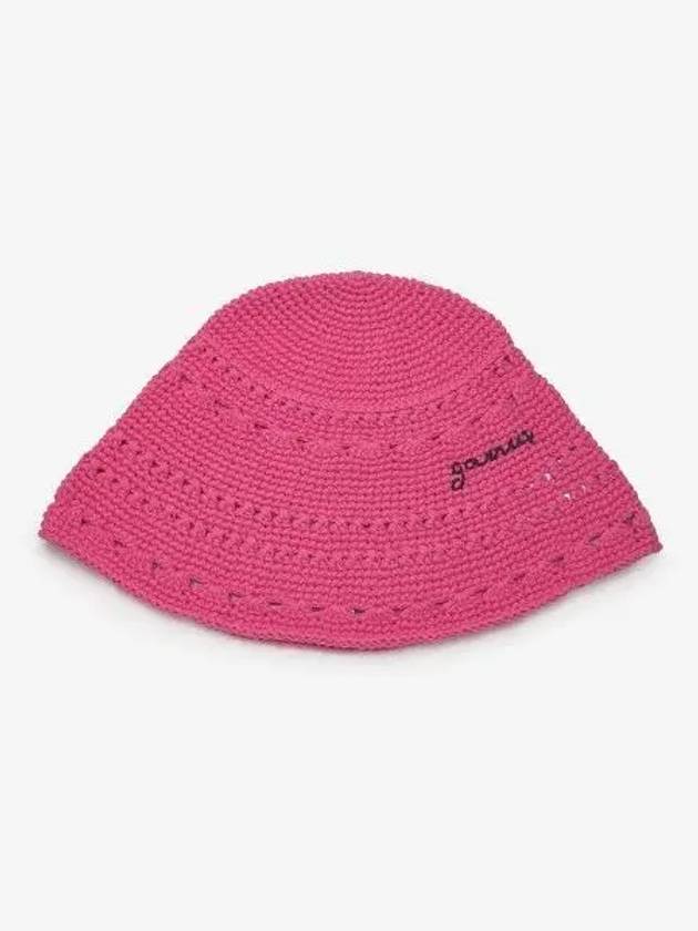 Crochet Embroidered Logo Bucket Hat Pink - GANNI - BALAAN 2