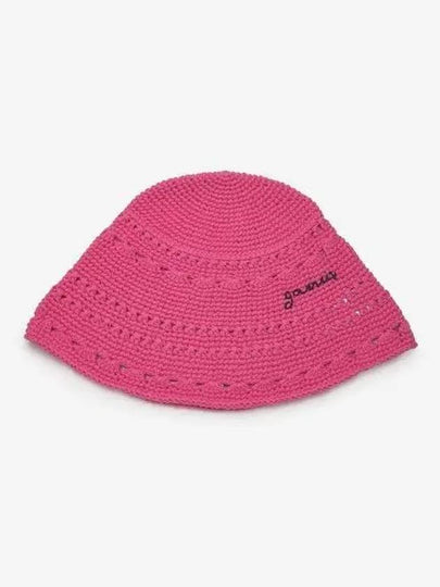 Crochet Embroidered Logo Bucket Hat Pink - GANNI - BALAAN 2