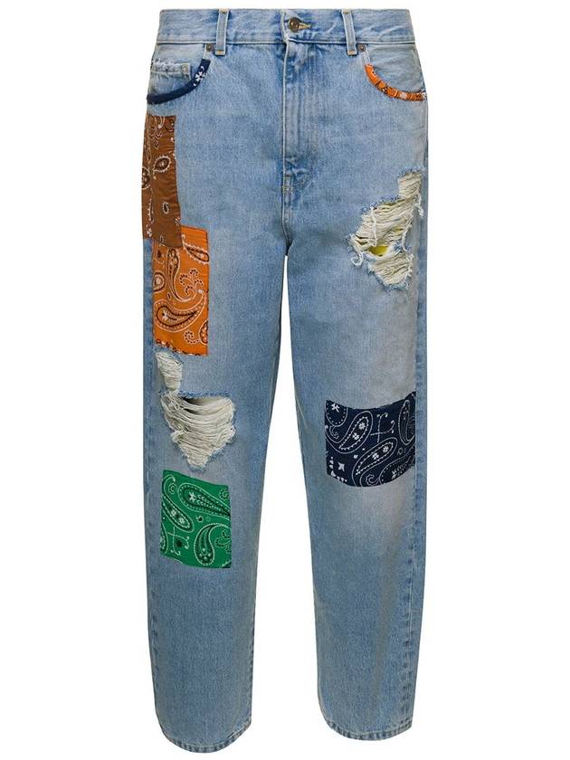 Light Blue Jeans With Bandana Patchwork In Cotton Denim Woman - ALANUI - BALAAN 1