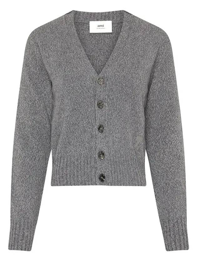 Embroidered Heart Logo Cashmere Cardigan Heather Grey - AMI - BALAAN 2