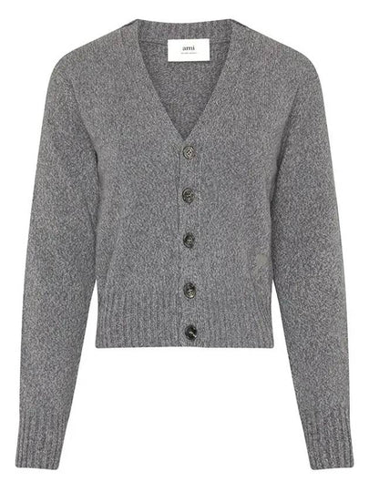 Embroidered Heart Logo Cashmere Cardigan Heather Grey - AMI - BALAAN 2