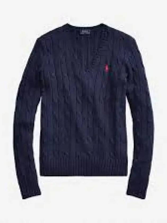 Points W cable knit V neck sweater navy - POLO RALPH LAUREN - BALAAN 1