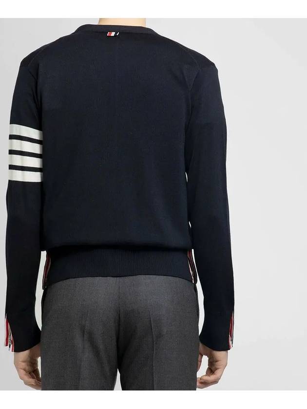 Men's Sustainable Classic Diagonal Wool Cardigan Navy - THOM BROWNE - BALAAN 3