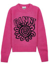 Pink Flower Graphic O-Neck Knit Top Pink - GANNI - BALAAN 2