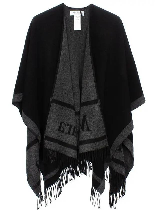 Hilde Logo Print Wool Cape Black - MAX MARA - BALAAN 2