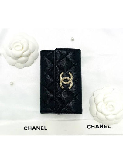 Classic CC logo snap card wallet caviar black gold AP4254 - CHANEL - BALAAN 2