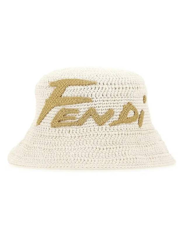 logo crochet bucket hat beige - FENDI - BALAAN.