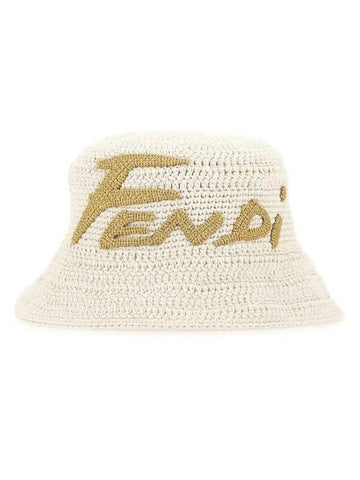 logo crochet bucket hat beige - FENDI - BALAAN.