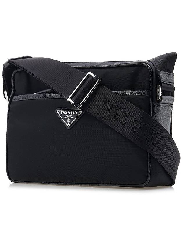 Re-Nylon Saffiano Leather Triangle Logo Cross Bag Black - PRADA - BALAAN 3