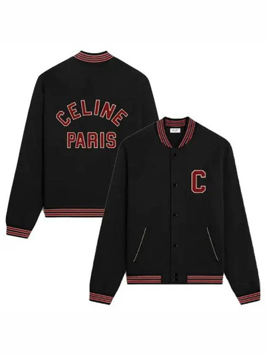 Logo Teddy College Bomber Jacket Black Men's Jacket 345F 2Y16D 38PF - CELINE - BALAAN 1