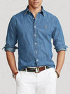 Men's Denim Custom Fit Long Sleeve Shirt Blue - POLO RALPH LAUREN - BALAAN 3