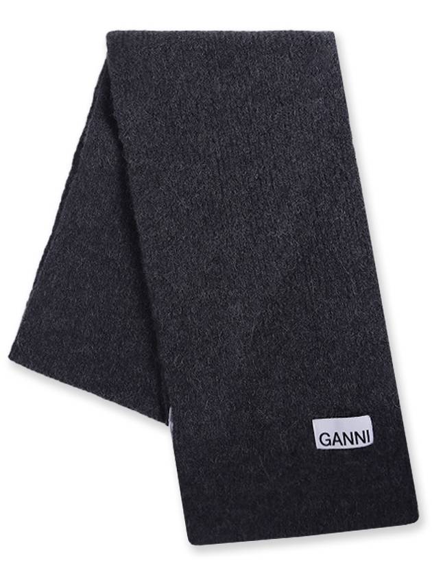 logo label wool blend muffler gray - GANNI - BALAAN.