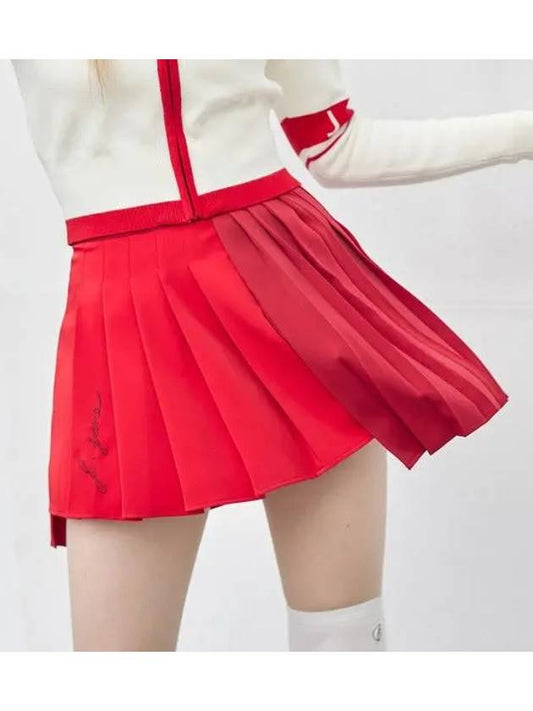 Women s Golf Wear Asymmetric Color Pleated Skirt Rose Red - J JANE - BALAAN 1