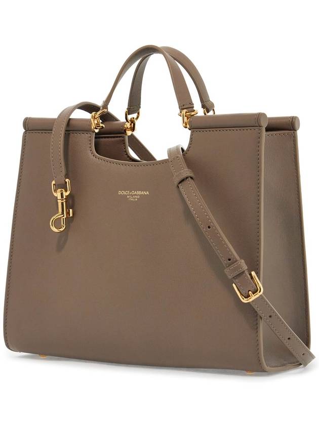 beige calfskin tote bag with adjustable shoulder strap - DOLCE&GABBANA - BALAAN 3