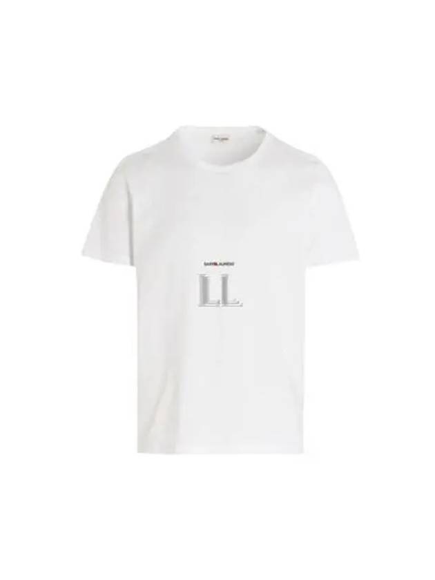 Men's Small Logo Short Sleeve T-Shirt White - SAINT LAURENT - BALAAN 2