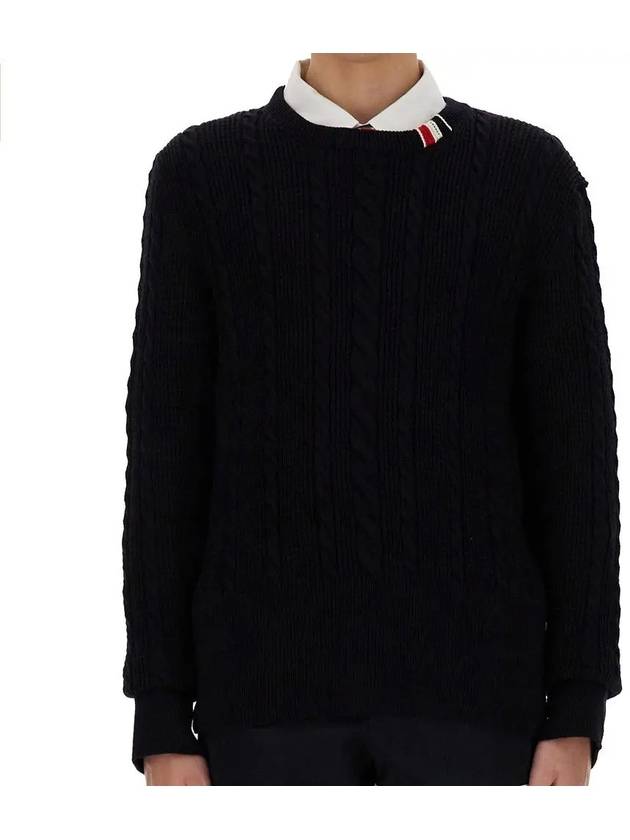 RWB Cable Wool Knit Top Navy - THOM BROWNE - BALAAN 3