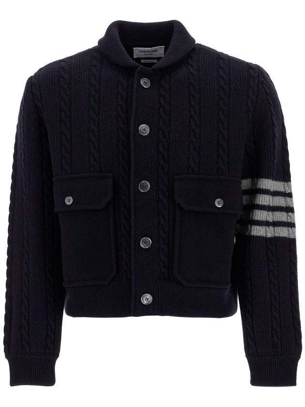 4 Bar Cable Merino Wool Cotton Bomber Jacket Navy - THOM BROWNE - BALAAN 2