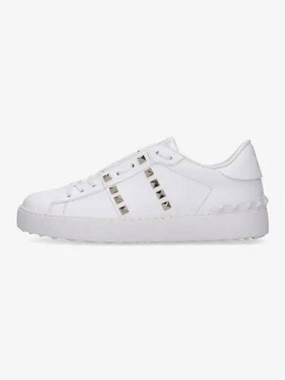 Rockstud Untitled Leather Low Top Sneakers White - VALENTINO - BALAAN 2