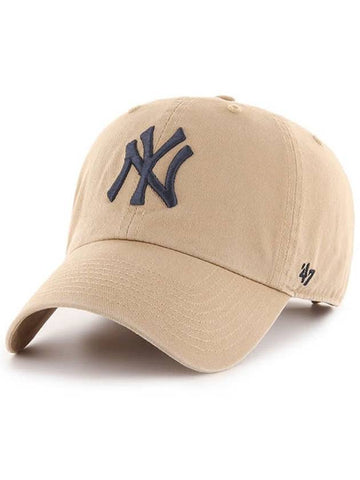 NY Big Logo New York Yankees Baseball Cap Premium Line Ball MLB Hat Khaki - 47BRAND - BALAAN 1