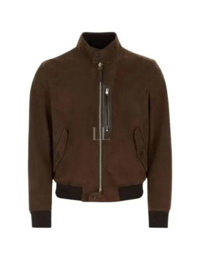 Men's Harrington Light Zip-Up Suede Jacket Brown - TOM FORD - BALAAN 2