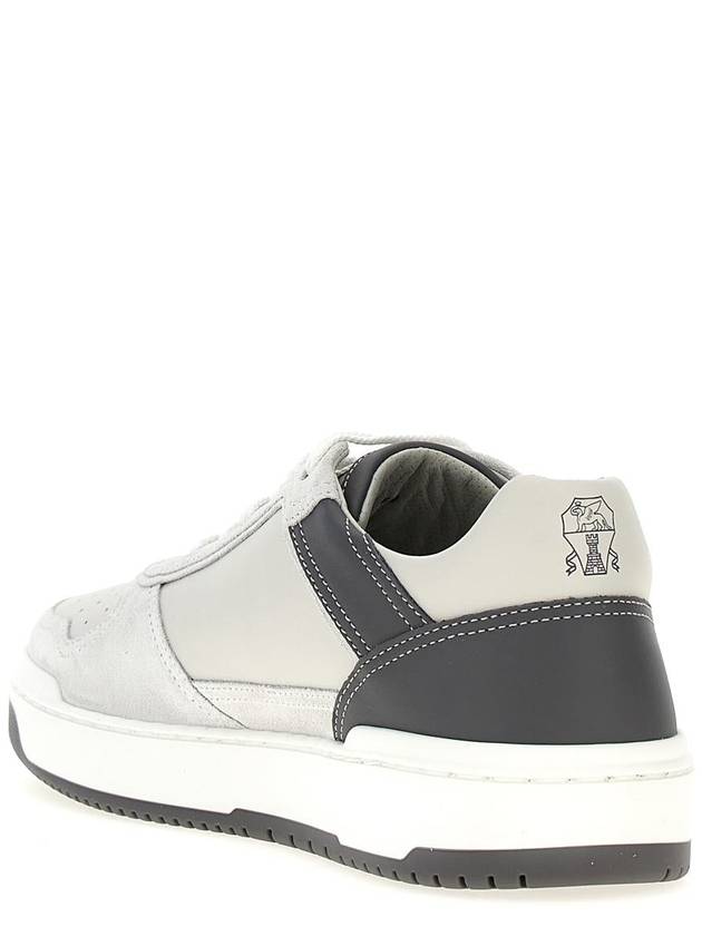 Logo Leather Low Top Sneakers Grey White - BRUNELLO CUCINELLI - BALAAN 4