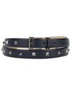 Men's Rockstud Untitled Leather Belt Navy - VALENTINO - BALAAN 4