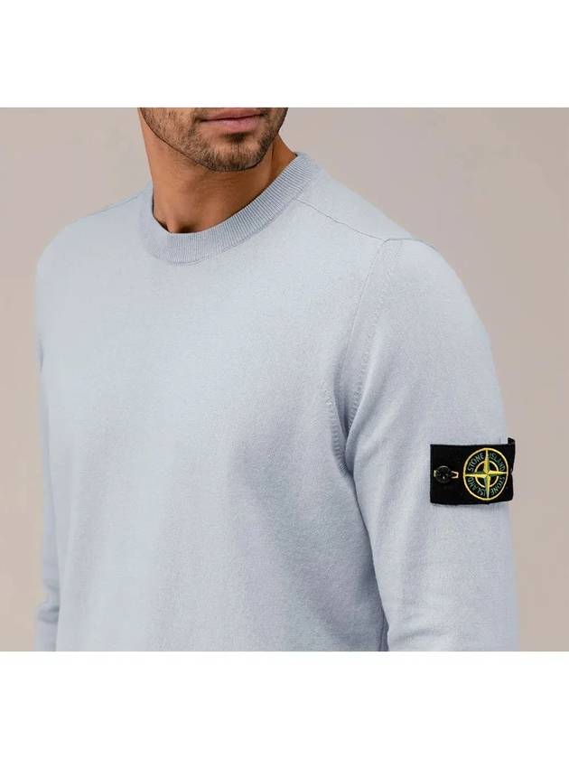 Raw Hand Cotton Crewneck Knit Top Sky Blue - STONE ISLAND - BALAAN 7