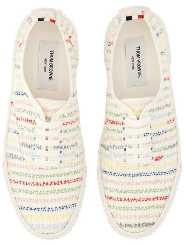 Grosgrain Trimmed Tweed Low Top Sneakers White - THOM BROWNE - BALAAN 4