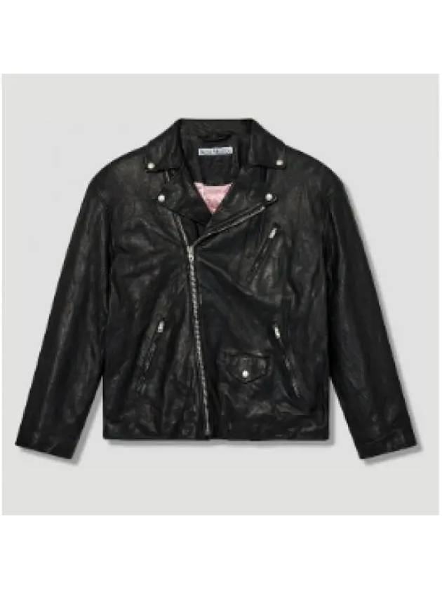 Off Centre Zip Leather Biker Jacket Black - ACNE STUDIOS - BALAAN 2